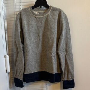 Men's Grey Crewneck Sweater with Navy Hem and Cuffs